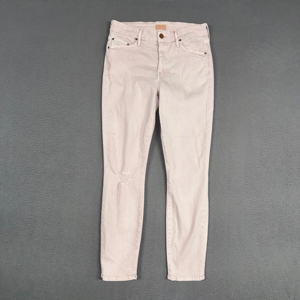 Mother Jeans Womens 27 Blush Pink The Looker Crop Skinny Distressed Denim